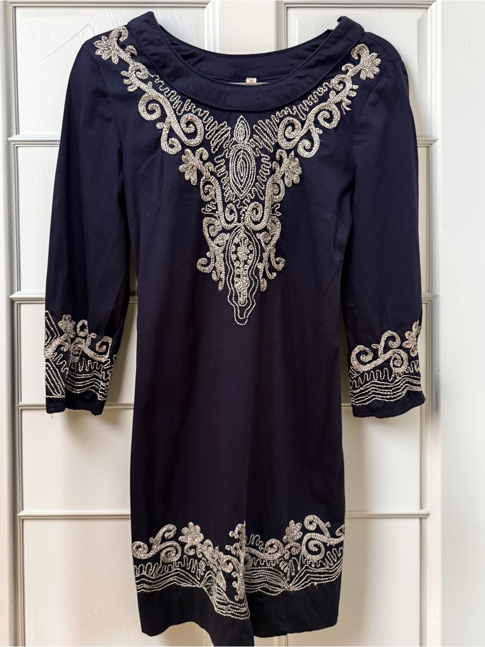 Matrices Navy Stretch Midi Dress with Silver Accents